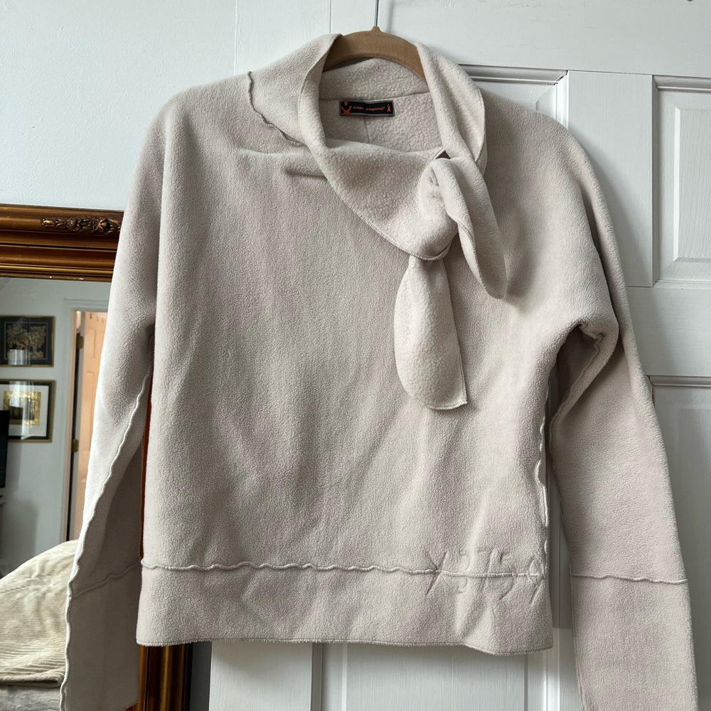 Cop.Copine Cream tie neck fleece top size M (French) warm and chic